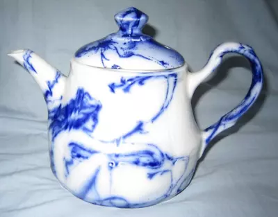 Buy Vintage Flow Blue White Porcelain 1.25 Pint Teapot • 18.99£