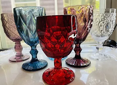 Buy Boho Wedding Water Wine Goblet Rainbow Color Glasses Curated Indiana Set Of 6 • 62.51£