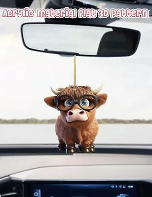 Buy Cute Highland Cow Wearing Glasses Hanging Decoration Cute Gift Flat Acrylic • 4.49£