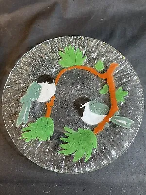 Buy Lee Fusion Art Glass Plate Birds 8.25” Crazing In Paint Winter Harbor Maine • 15.10£