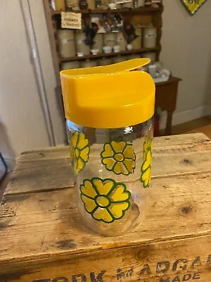 Buy Vintage Glass Kitchen Storage Jar / Pouring Canister – Yellow Lid & Flowers! – • 9.99£