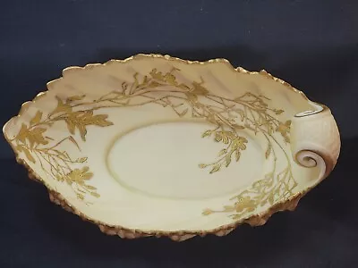 Buy Antique CAC Belleek Acanthus Leaf Candy Dish -  Vanilla Colored W/ Gold Accents • 99.45£