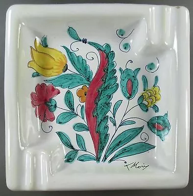 Buy Vintage Signed Poole Pottery? Ashtray Made In Italy Glazed Ceramic Floral Design • 8.62£
