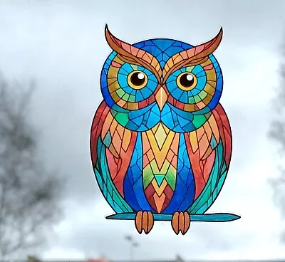 Buy Owl Stained Glass Effect Static Cling Window Film Sticker Bird Gift Mirror • 3.49£