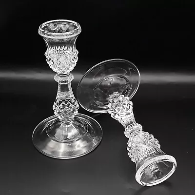 Buy Pair Of Vintage Glass Candles Stick Holders, Tall Clear Diamond Cut Glass • 30£