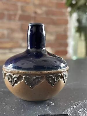 Buy Antique C1900’s Royal Doulton Blue & Tan Stonewear Perfume Bottle / Posy Vase • 19.99£