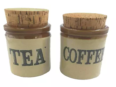 Buy Vintage MOIRA FARMHOUSE Tea Coffee Stoneware Jar Pot Caddy Cork Lids 9cm Tall • 11.99£