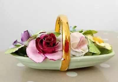 Buy Adderley Vintage Floral Bone China Flower Basket With Gold Coloured Handle • 5.75£