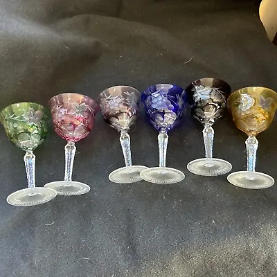 Buy Czech Bohemian 6 Cut To Clear Multi-Colored Goblets Glasses Set 5 1/2 • 165.96£