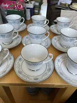 Buy Noritake Blue Hill. 9 Tea Cups  & 9 Saucers  1st Quality. • 37.99£