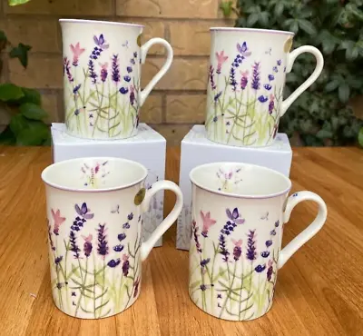 Buy Lavender Flower Mugs Set Of 4 Fine China Purple Flower Coffee Mugs • 17.99£