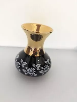 Buy Prinknash Pottery Vase Black Enameled Porcelain Flowers 24K Gold 4  Tall (Stub) • 3.99£