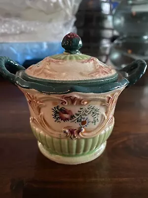 Buy Vintage | Maruhon Ware Japan Small Majolica Pot With Lid | Floral Pattern • 12.50£