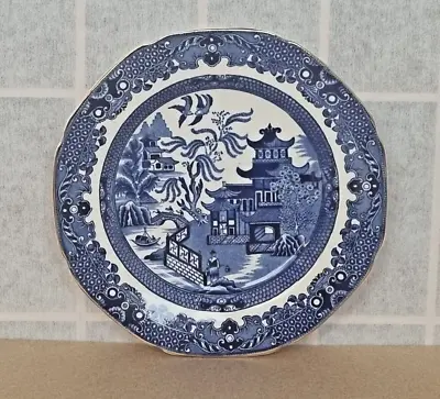 Buy Burleigh Willow Plate, Blue White English Pottery, 7  Scalloped Gold Edge, 1930s • 27.60£