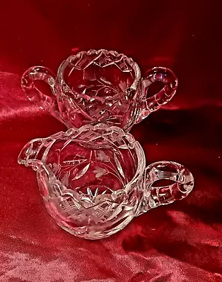 Buy Antique Brilliant Cut Rich Crystal Glass Sugar Bowl And Creamer Set • 28.37£