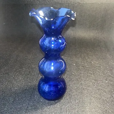 Buy Vintage Cobalt Blue Flower Bulbous Bud Vase 7  Tall With Scalloped Rim • 18.01£