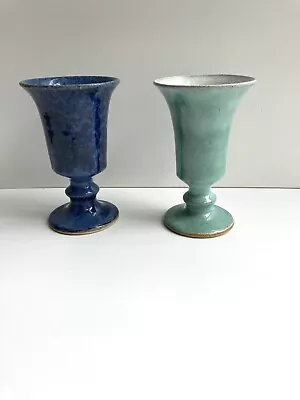 Buy Vintage Handmade Studio Pottery Wine Goblets, Banquet Challis Style Blue & Green • 11.99£