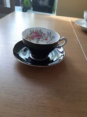 Buy Adderley Bone China Floral Black Tea Cup And Saucer  • 9.99£