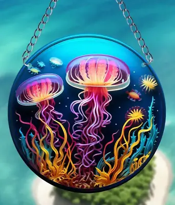 Buy Jellyfish Design Suncatcher Stained Glass Effect Christmas Spring Gift • 6.85£