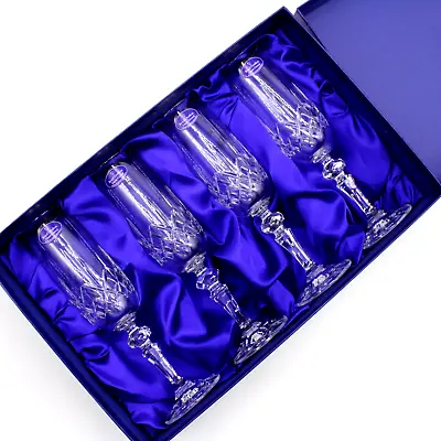 Buy Vintage 4 Royal Doulton Ciyork Finest Crystal Fluted Champagne Glass Box Set New • 75.70£