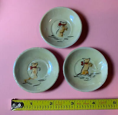 Buy 3 Antique Child’s Porcelain Lusterware Tea Set Saucers Begging Red Bow Tie Dog • 5.74£