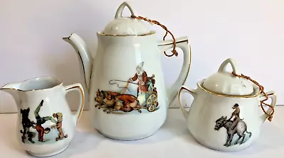 Buy Vintage German Porcelain Child's Teapot Sugar Creamer Circus Animals Clowns Set • 33.59£