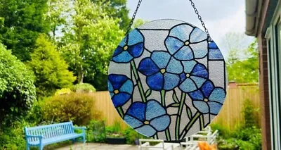 Buy Limited Edition Forget Me Not Stained Glass Suncatcher Garden Hanging Decor • 20£