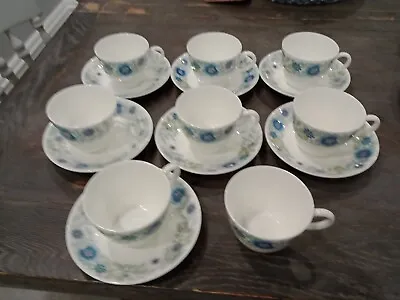 Buy Wedgwood Clementine Set Of EIGHT TEA CUPS  & SEVEN SAUCERS. 70s/80s Retro  • 21.99£