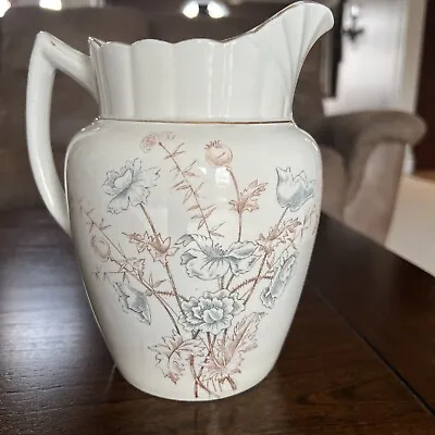Buy Vintage Antique Floral Ceramic Ironstone Water Pitcher 7.5  Blue & Brown Poppies • 27.55£