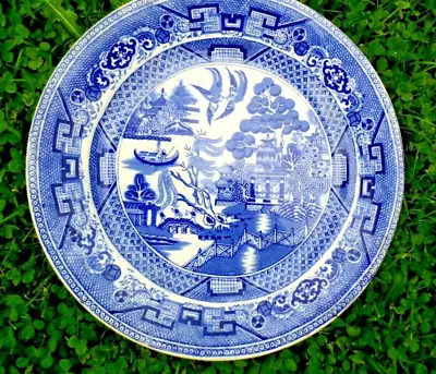 Buy X Antique Willow Two Temples Blue White Antique Plate Circa 1860      B8aa • 8.99£