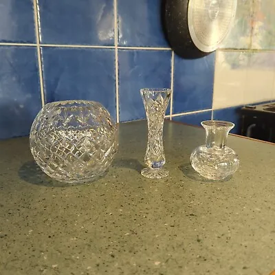 Buy Three Cut Glass Vases (Flower Vase Etc) Vintage • 14£