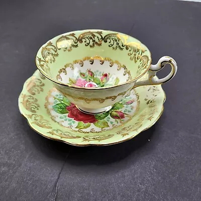 Buy Vintage Mint Green EB Foley Scalloped Tea Cup & Saucer W/ Pink, Red Roses & Gold • 72.08£