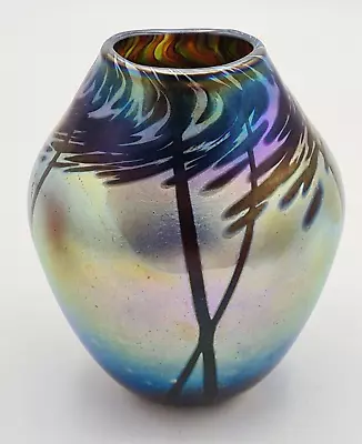 Buy Vintage Collectable Glass Studio Blue Patterned Vase Norman Stuart Clarke 1989 3 • 42£