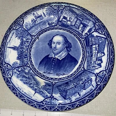 Buy Antique C1900 WILLIAM SHAKESPEARE Blue Plate - Sampson Hancock Sons Opaque China • 23.79£