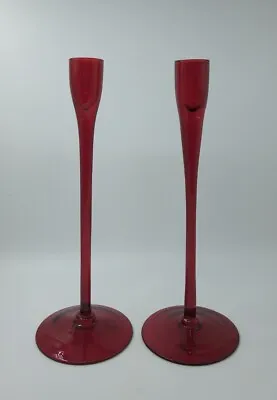 Buy Pair Of Red Glass Slim Candlesticks/Holders 25cm Tall • 16.75£