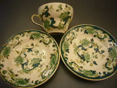 Buy  Two Saucers And A Chocolate Or Tea Cup Mason's Chartreuse Green Color And Gold  • 54£