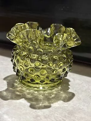 Buy Vintage Fenton Glass Hobnail Vase 3” Green Ruffled Edge Rose Bowl • 12.46£