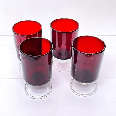 Buy 4x Luminarc France Ruby Red Hock Port Wine Glasses - Vintage Glassware • 15.19£