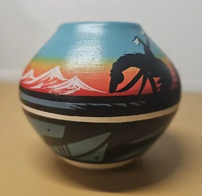 Buy Cedar Mesa Navajo Hand Made Pottery Vase Signed Blue Horse Warrior Mountains • 56.76£