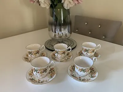Buy Vintage Autumnal Queen Anne Bone China Tea Set 5 Cups & Saucers Made In England • 39.99£