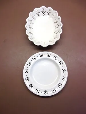 Buy Two (2) Leedsware Classical Creamware England Pierced  Plate & Oval Footed Dish • 18.91£
