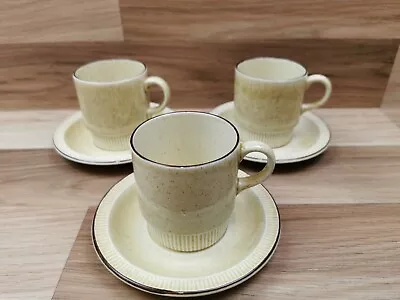 Buy 3 X Poole Pottery Broadstone Pattern Compact Shape Cups & Saucers • 12.99£