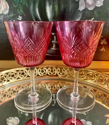 Buy Antique Cranberry Glasses X 2 Small Wine Glasses 90ml • 22£