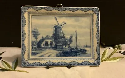 Buy Original Delft Blauw Small Rectangular Hanging Plate Blue & White Windmill • 20£