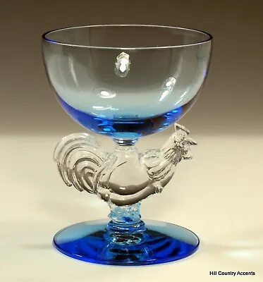 Buy MORGANTOWN CHANTICLEER ROOSTER - 1930's- ONE BLUE CHAMPAGNE SHERBET - MINT • 33.19£