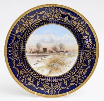 Buy Antique Wedgwood China Hand Painted Dessert/Cabinet Plate Winter Snowy River • 99.99£