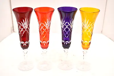 Buy Vtg Set 4 Bohemian Czech Cut To Clear Crystal Champagne Flutes Glasses Toasting • 187.14£