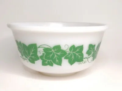 Buy Hazel Atlas Green Ivy Leaf Pattern White Milk Glass Mixing Bowl • 9.60£