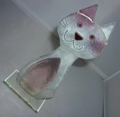 Buy LOVELY SMALL PINK WHITE FUSED GLASS CAT FIGURINE ORNAMENT SCULPTURE 20cm HIGH • 12.99£