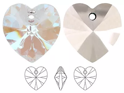 Buy 2 Swarovski Crystal Xilion Glass Heart Pendants 6228, Crystal Shimmer, 10 Mm • 1.85£